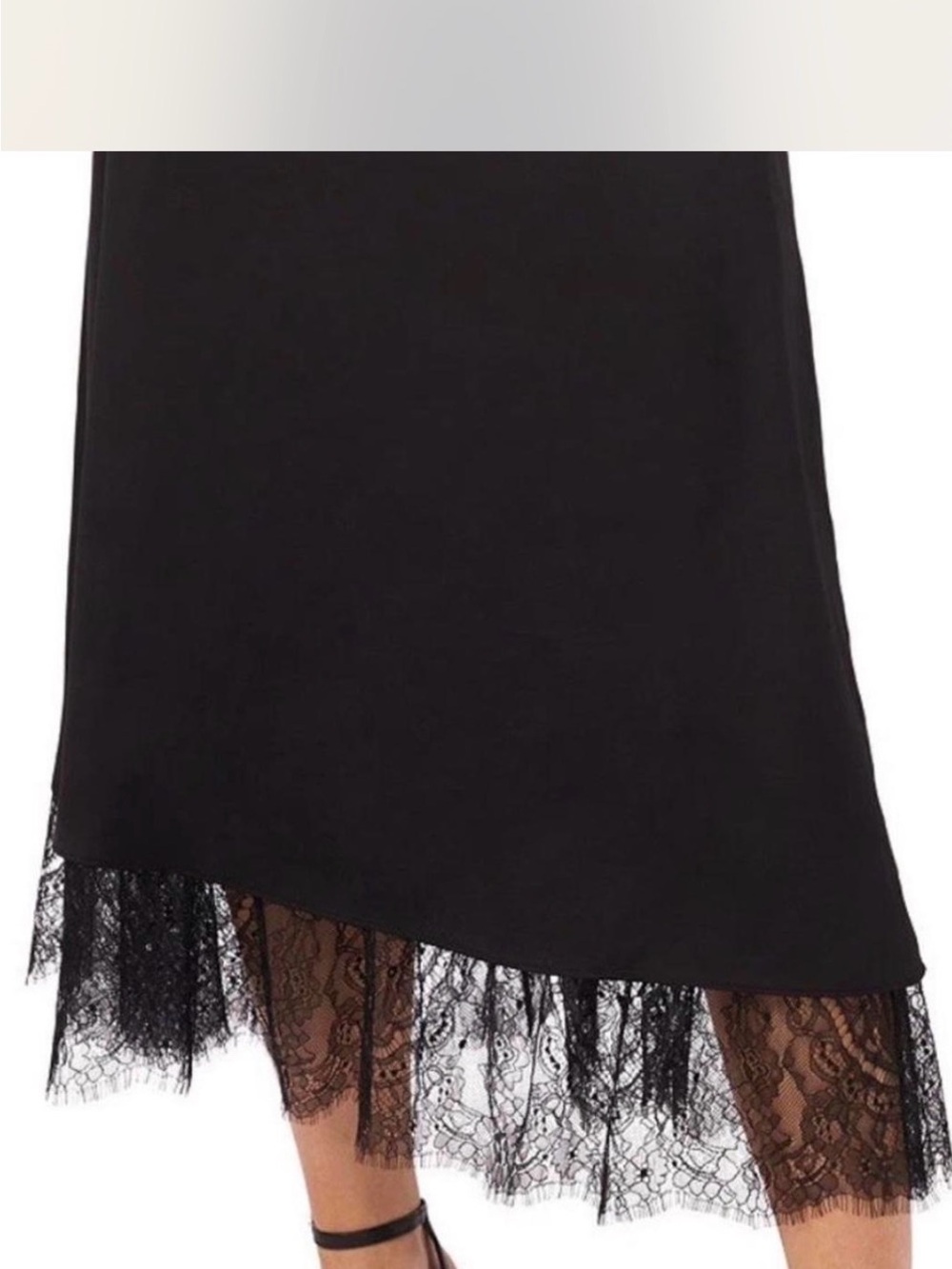 CeCe Black High-Low Lace-Hem Midi Skirt